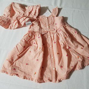 Gymboree Baby Lioness 18-24 Month NWT embroidered flowers striped dress & Hat.